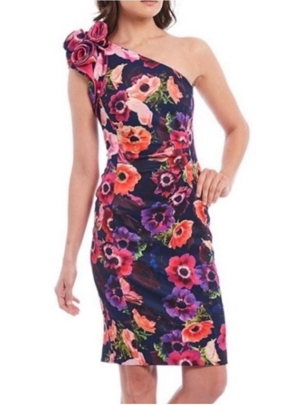 Alex Marie One-Shoulder Floral Dress in Multicolor